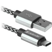 DEFENDER USB09-03T PRO USB2.0 Белый, AM-Type-C, 1m, 2.1A