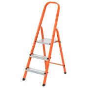Стремянка, 3 ступени, стальной профиль, ступени сталь, оранжевая, Сибртех