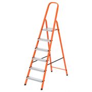 Стремянка, 6 ступеней, стальной профиль, ступени сталь, оранжевая, Сибртех
