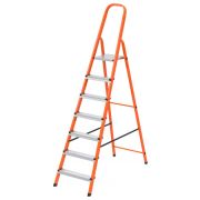 Стремянка, 7 ступеней, стальной профиль, ступени сталь, оранжевая, Сибртех